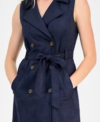 julia jordan Women's Faux-Suede Sash-Belt Notch-Lapel Dress