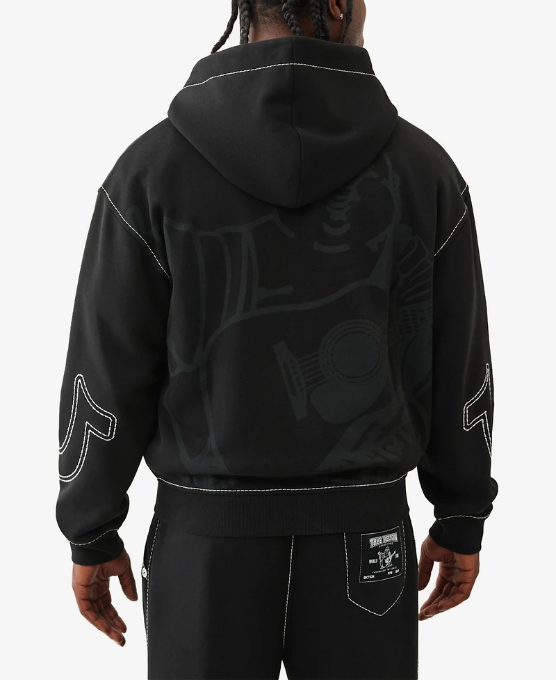 True Religion Men's Cinched Big T Zip Up Hoodie