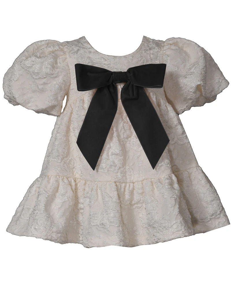 Bonnie Baby Girls Bow Detail Jacquard Dress