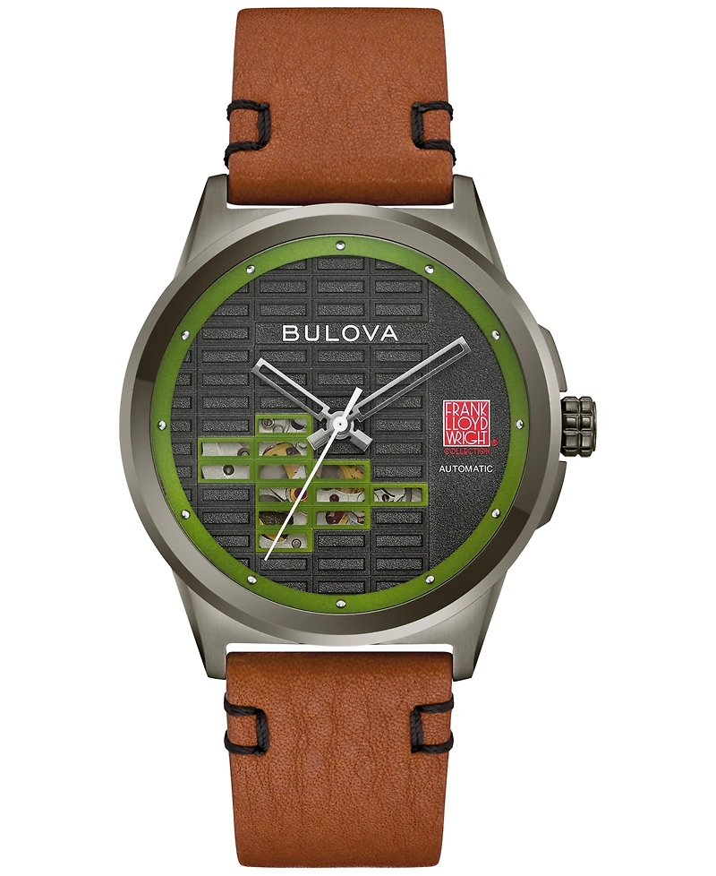 Bulova Men's Frank Lloyd Wright Usonian Automatic Brown Leather Strap Watch 39mm