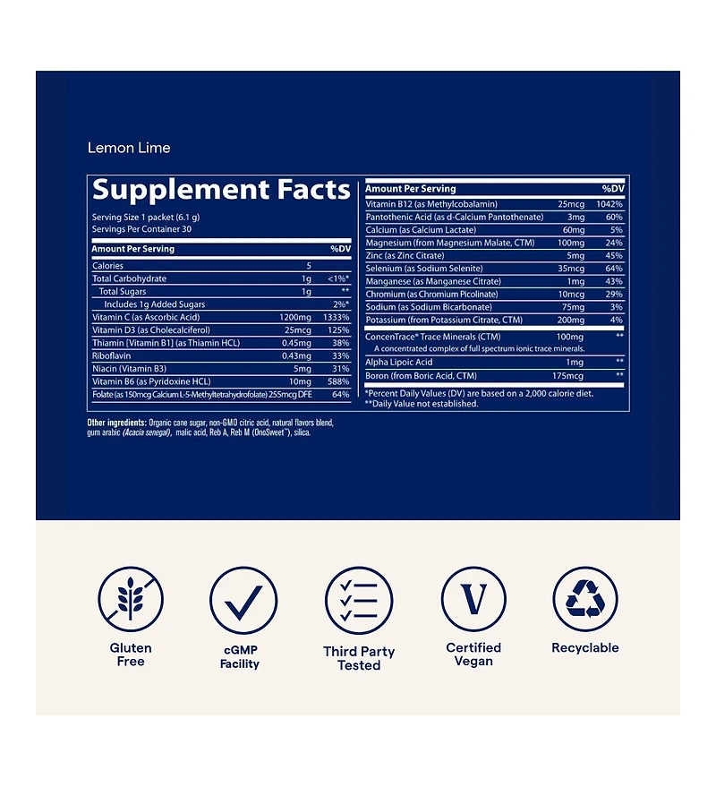 Trace Minerals Power Pak | Electrolyte + 1200mg Vitamin C, Zinc, Magnesium | Supports Immunity, Hydration & Energy | Lemon Lime, Orange Blast, Acai Be