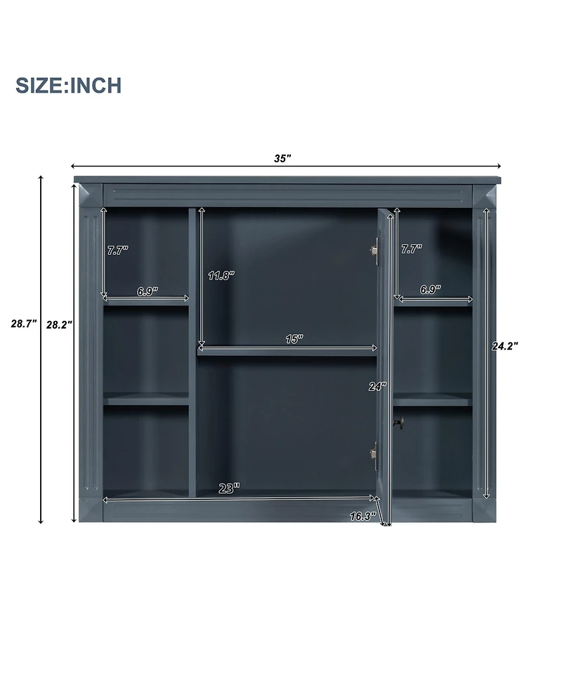 Casainc 35" x 28" Mirror Cabinet with 6 Open Shelves, Wall Mounted Bathroom Medicine (No Vanity)