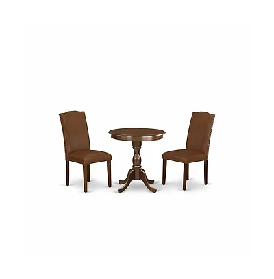 East West Furniture 3-Pc Dinette Room Set - 2 Upholstered Dining Chairs and 1 Kitchen Dining Table (Mahogany Finish)
