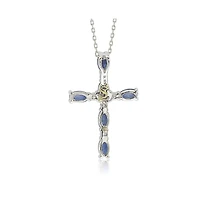Suzy Levian New York Sterling Silver Sapphire & Created White Oval Cut Cross Pendant Necklace