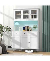 Gymax 77'' Tall Kitchen Pantry Storage Cabinet with Led Lights and Power Outlets