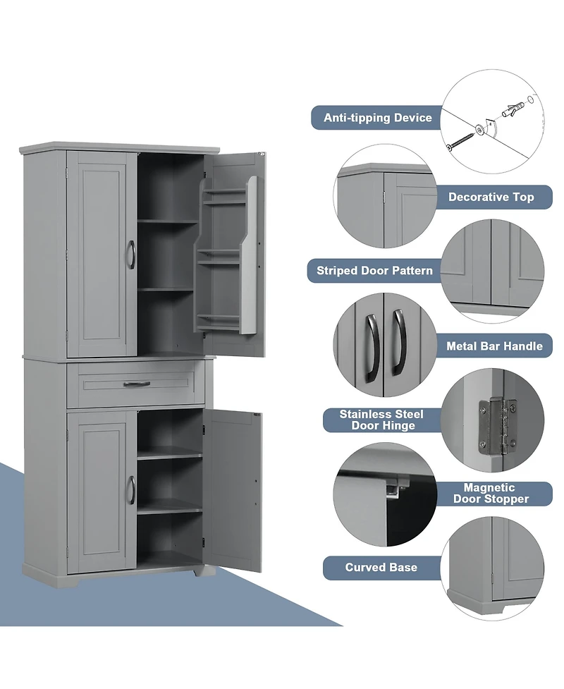 Casainc Bathroom Storage Cabinet with Doors and Drawer, Multiple Spaces, Adjustable Shelf