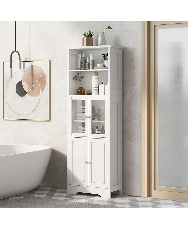 Casainc White Tall Storage Cabinet with Shelves and Doors for Bathroom, Kitchen, and Living Room