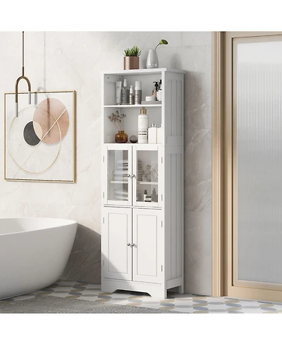Casainc White Tall Storage Cabinet with Shelves and Doors for Bathroom, Kitchen, and Living Room