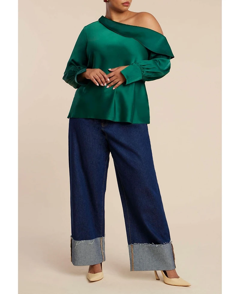 Eloquii Women's Plus Asym Foldover Blouse