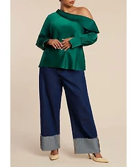 Eloquii Women's Plus Asym Foldover Blouse