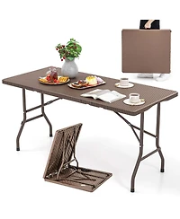 5 ft Folding Picnic Table Outdoor Dining Table with Rattan Grain Hdpe Tabletop