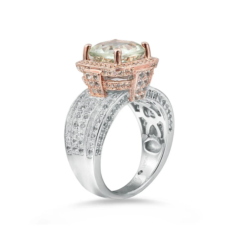 Suzy Levian Two-Tone Sterling Silver Cushion Cut Center Topaz Cocktail Milano Ring