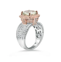 Suzy Levian Two-Tone Sterling Silver Cushion Cut Center Topaz Cocktail Milano Ring