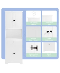 Casainc Tall Bathroom Cabinet with Four Doors, Large Storage Space & Open Shelves