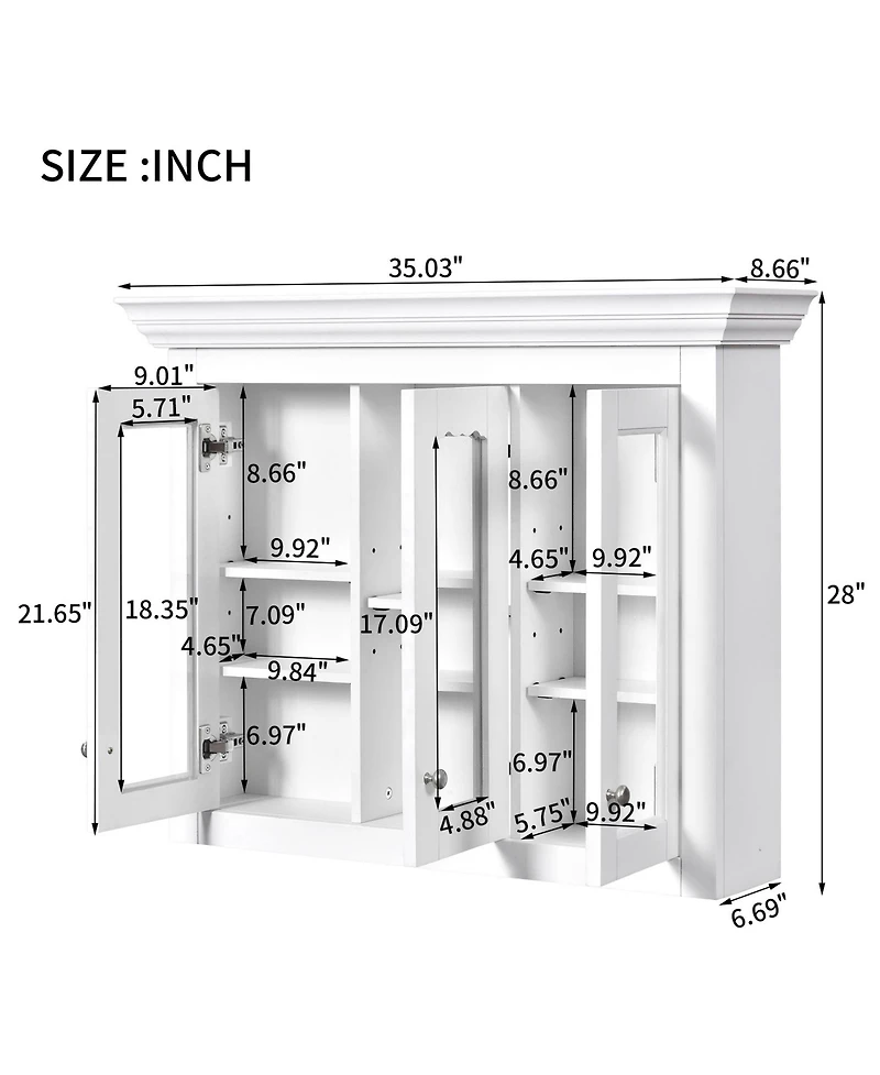 Casainc 35" Wall Mounted Medicine Cabinet with Mirror and 5 Adjustable Storage Shelves