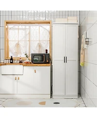 Gymax 70'' Storage Cabinet Freestanding Pantry Cabinet w/2 Doors & 5 Shelves