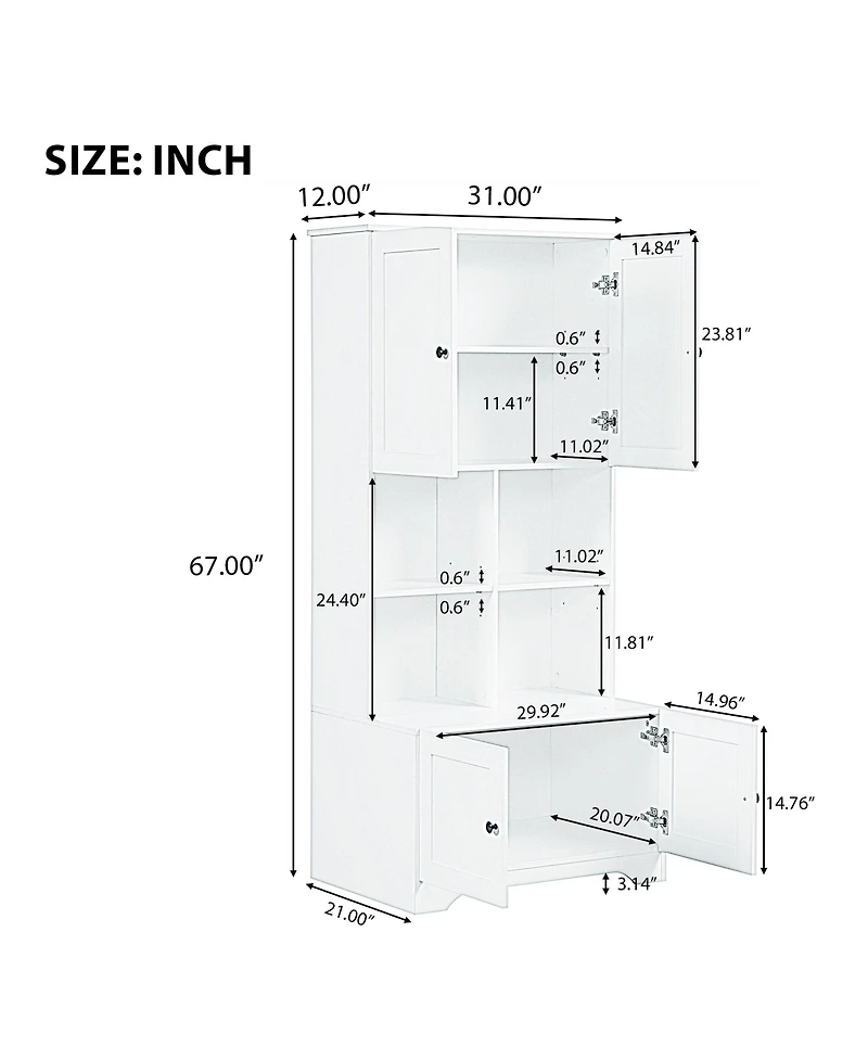 Casainc Tall and Wide Bathroom Storage Cabinet, Freestanding Unit with 4 Doors, Adjustable Shelves, Open Shelves