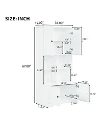 Casainc Tall and Wide Bathroom Storage Cabinet, Freestanding Unit with 4 Doors, Adjustable Shelves, Open Shelves