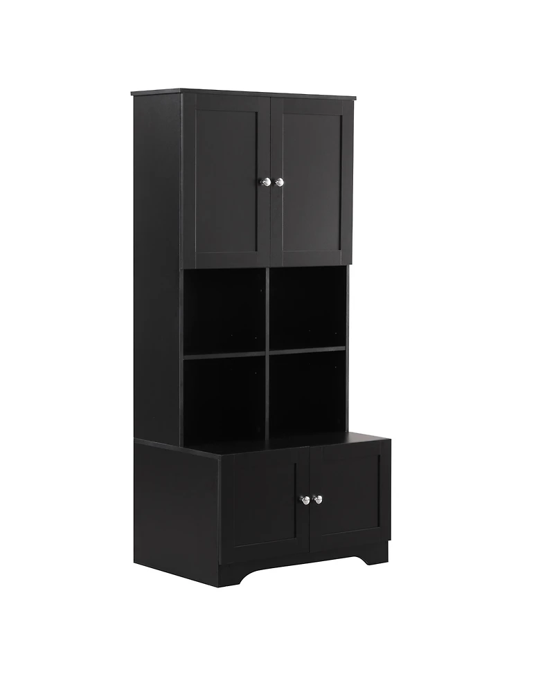 Casainc Tall and Wide Bathroom Storage Cabinet, Freestanding Unit with 4 Doors, Adjustable Shelves, Open Shelves