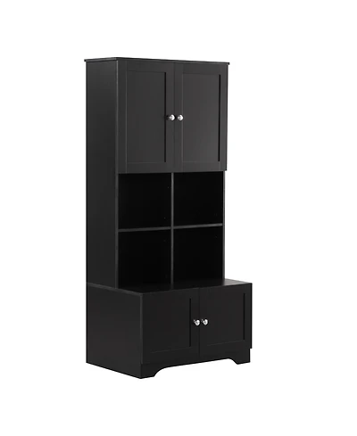 Casainc Tall and Wide Bathroom Storage Cabinet, Freestanding Unit with 4 Doors, Adjustable Shelves, Open Shelves