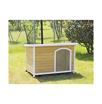 Aostirmotor Yellow Medium Wooden Outdoor Dog House with Adjustable Plastic Feet and Elevated Floor