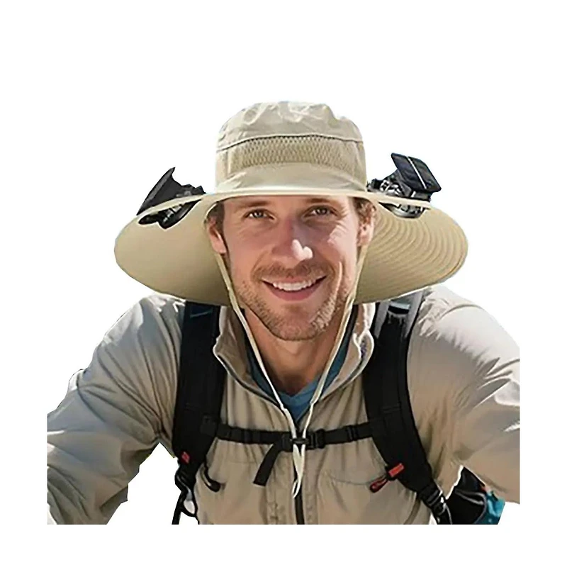 Solar Fan Hat – Upf 50+ Wide Brim Safari with Dual Fans, Usb & Power, 3 Speeds, Lightweight Breathable for Outdoor Cooling