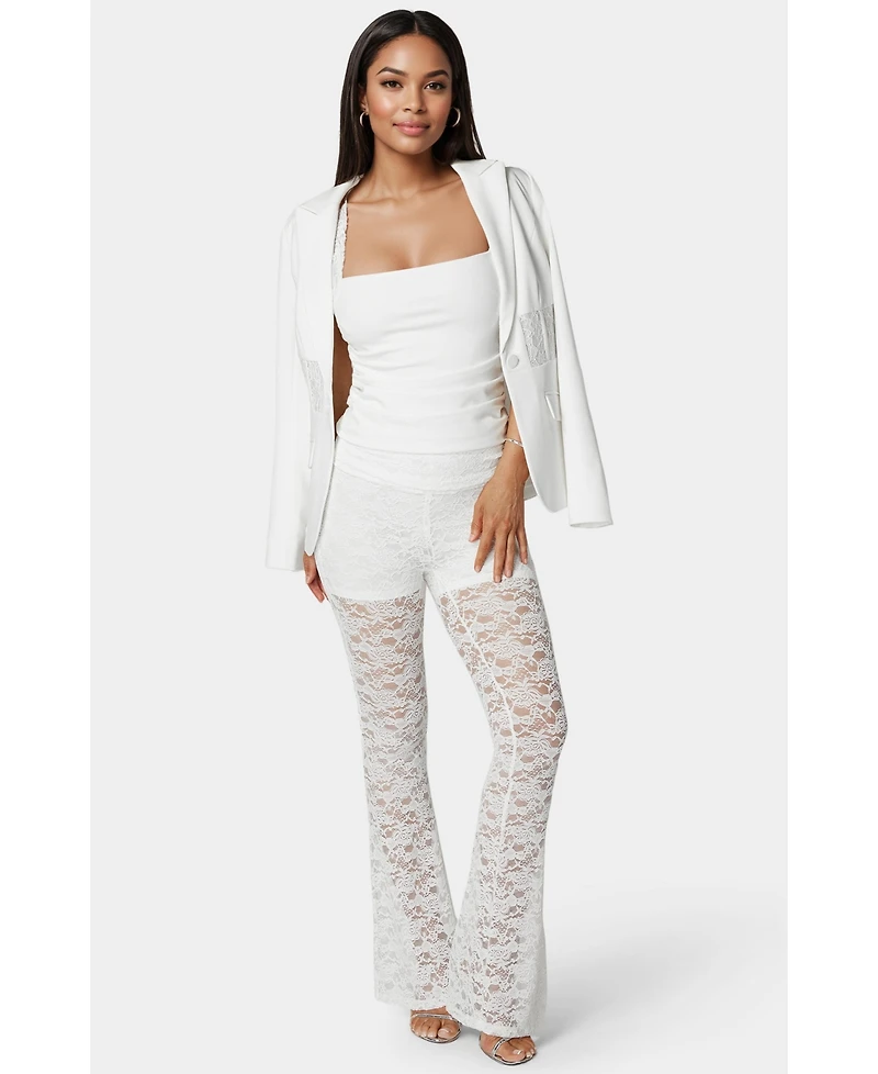 Bebe Shirring Lace Sleeve Top