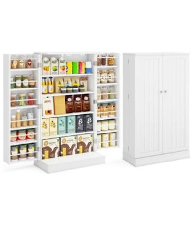 Gymax 41 Tall Pantry Cabinet Kitchen Storage Cabinet W Doors Adjustable Shelves