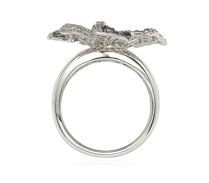 Suzy Levian Sterling Silver Sapphire & Created White Flower Ring