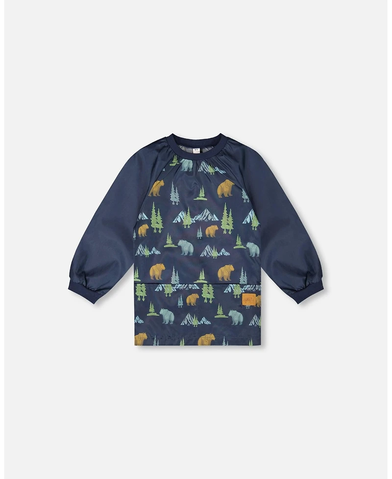 Deux par Deux Boy School Apron Navy Animal Print - Toddler|Child