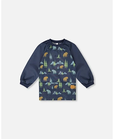 Deux par Deux Boy School Apron Navy Animal Print - Toddler|Child