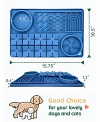 Aostirmotor Blue Slow Feeder Bowl Silicone Lick Mat with Suction Cups for Dog Cat