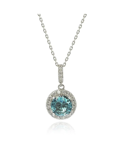 Suzy Levian Sterling Silver Round Cut Blue Topaz And White Topaz Pendant