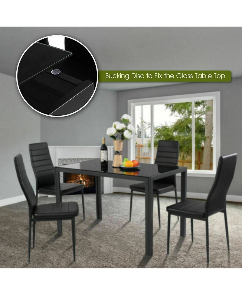 Gymax 5 Piece Table Chair Kitchen Dining Set Furniture Glass Metal