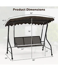 Gymax 3-Seat Outdoor Swing Porch Canopy Swing w/ Adjustable Shading Breathable Seat