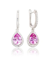 Suzy Levian New York Sterling Silver Sapphire Pear Shape Halo Dangling Earrings