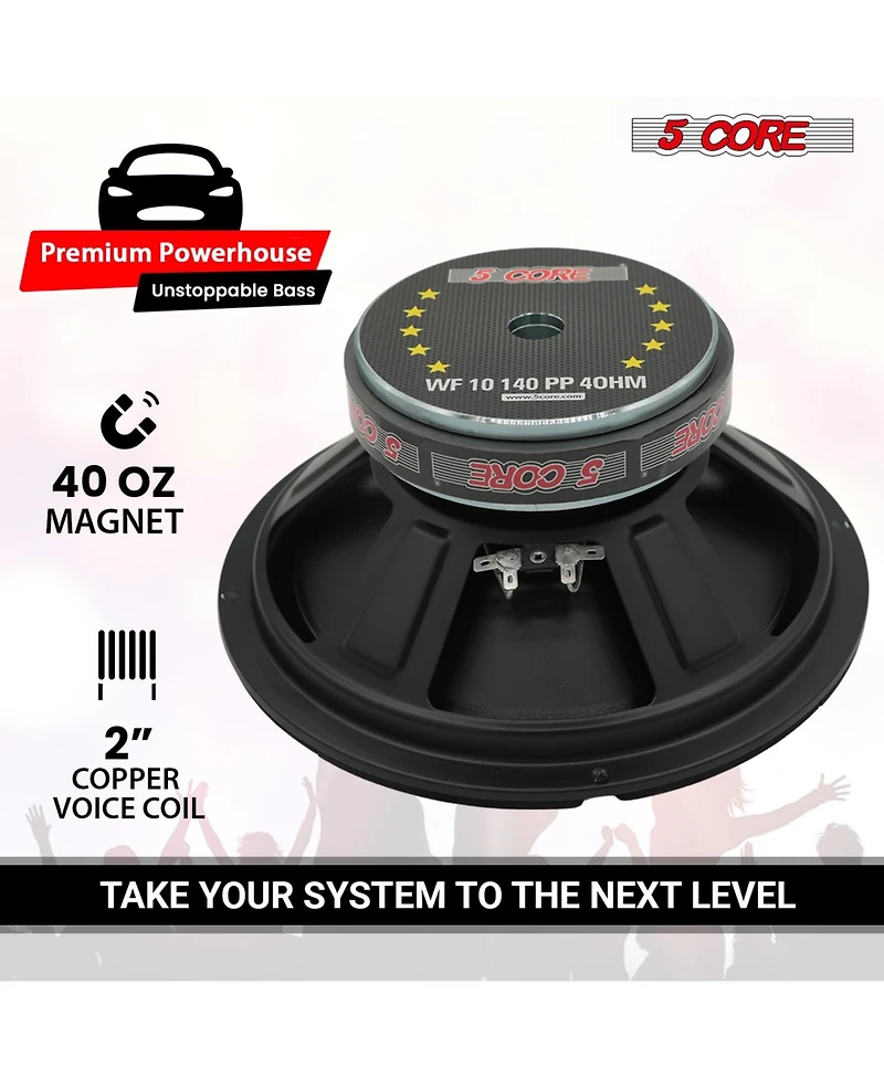 5 Core 10 Inch Woofer Pair 300W Car Subwoofer 4Ohm Replacement Deep Sub w Poly Cone