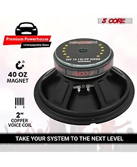5 Core 10 Inch Woofer Pair 300W Car Subwoofer 4Ohm Replacement Deep Sub w Poly Cone