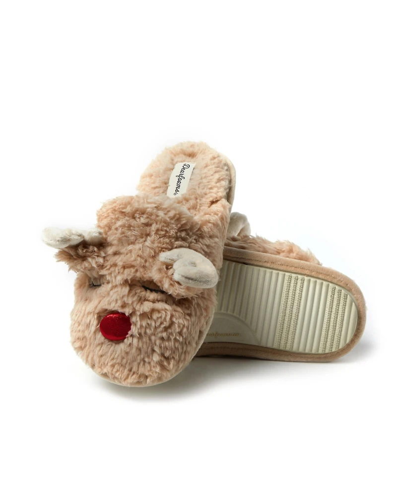 Dearfoams Women's Shay Holiday Christmas Reindeer Scuff Slipper