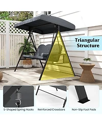 Gymax 3-Seat Patio Swing Chair w/ Adjustable Canopy Thickened Cushions Pillow Outdooor