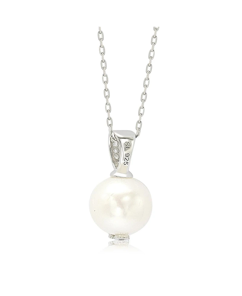 Suzy Levian New York Sterling Silver Pearl & White Sapphire Classic Solitaire Pendant
