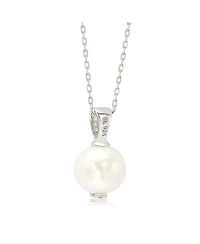 Suzy Levian New York Sterling Silver Pearl & White Sapphire Classic Solitaire Pendant