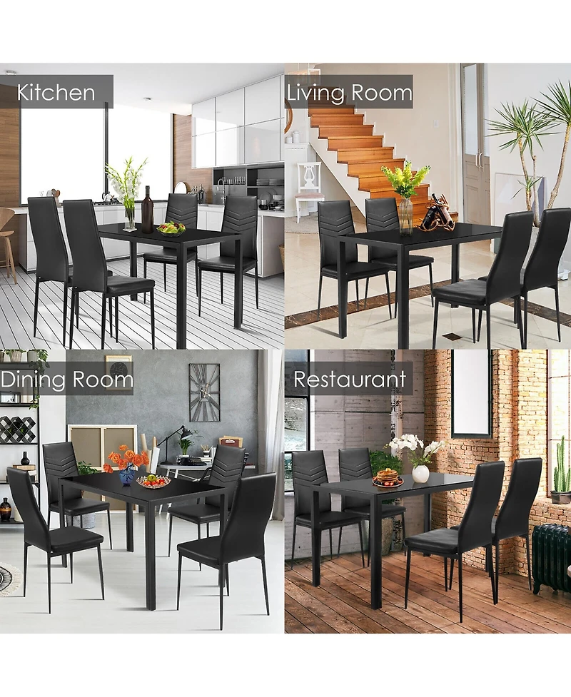 Gymax 5 Piece Kitchen Dining Set Glass Metal Table and 4 Chairs Breakfast Furniture