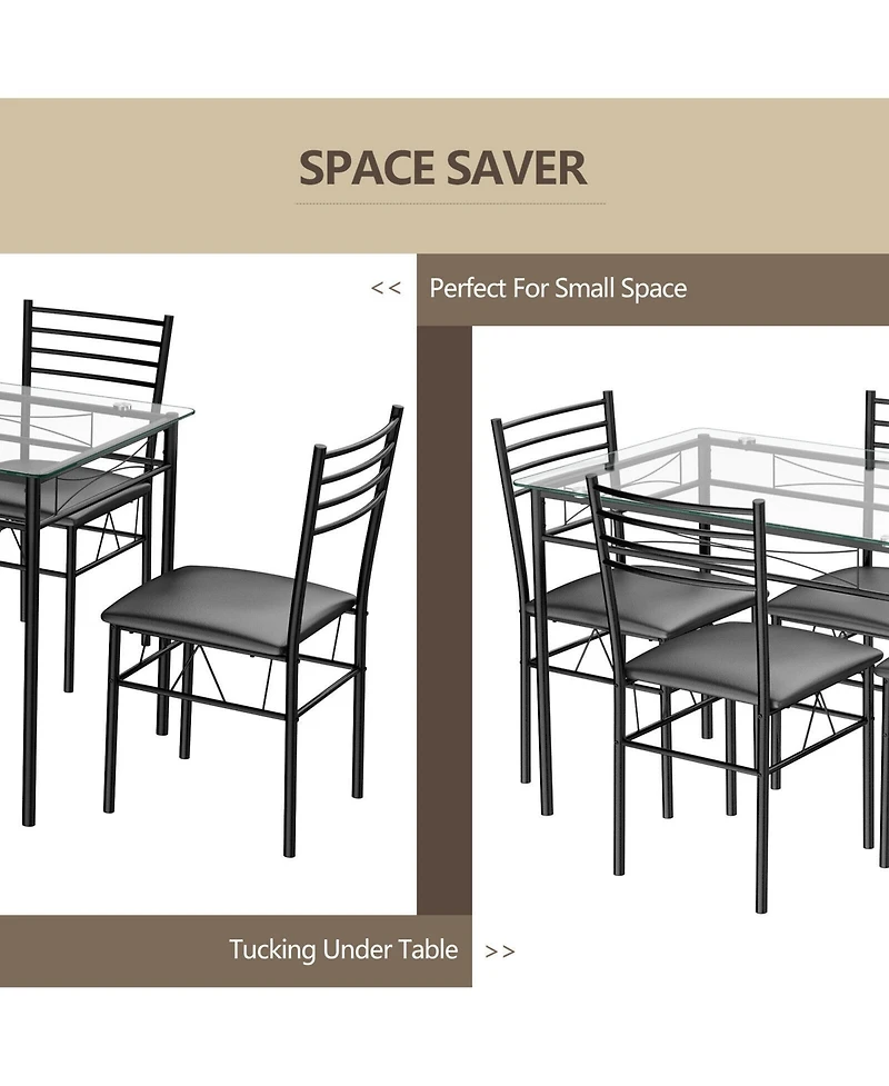 Gymax 5 Pc Dining Set Glass Top Table and 4 Chairs Kitchen Room Furniture