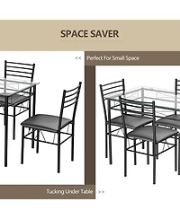 Gymax 5 Pc Dining Set Glass Top Table and 4 Chairs Kitchen Room Furniture