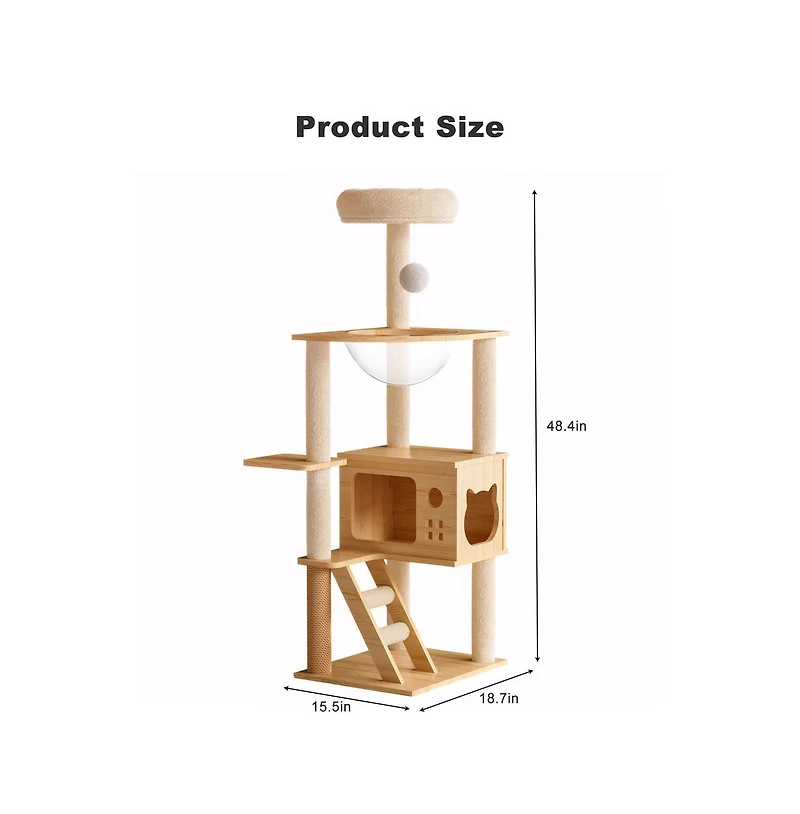 Aostirmotor 49 in. Wood Cat Tower with Acrylic Hammock for Small Large Cats