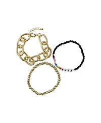 Rebl Jewelry 3-Piece Rainbow Beaded & Gold-Tone Link Bracelet Set Ally
