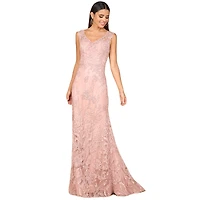 Lara Women's Overskirt Lace Fitted V - Neck Gown