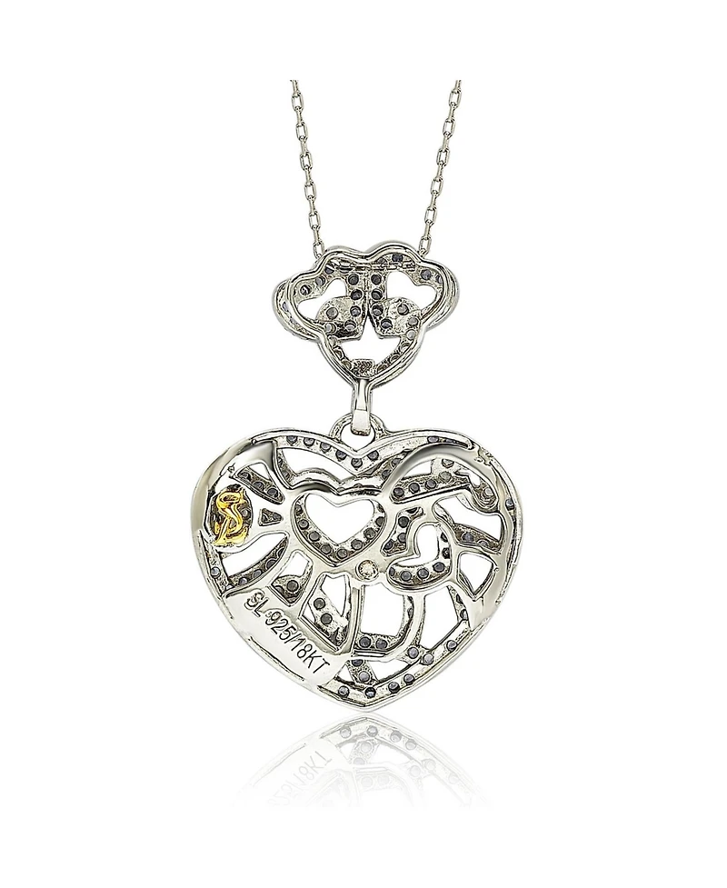 Suzy Levian Sterling Silver Sapphire & Created White Clustered Heart Pendant