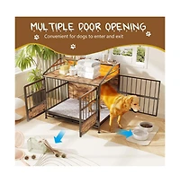 Aostirmotor Brown Multi-function Dog Crates with Storage Large Wooden Dog Kennel with Double Doors for Large Medium Dog